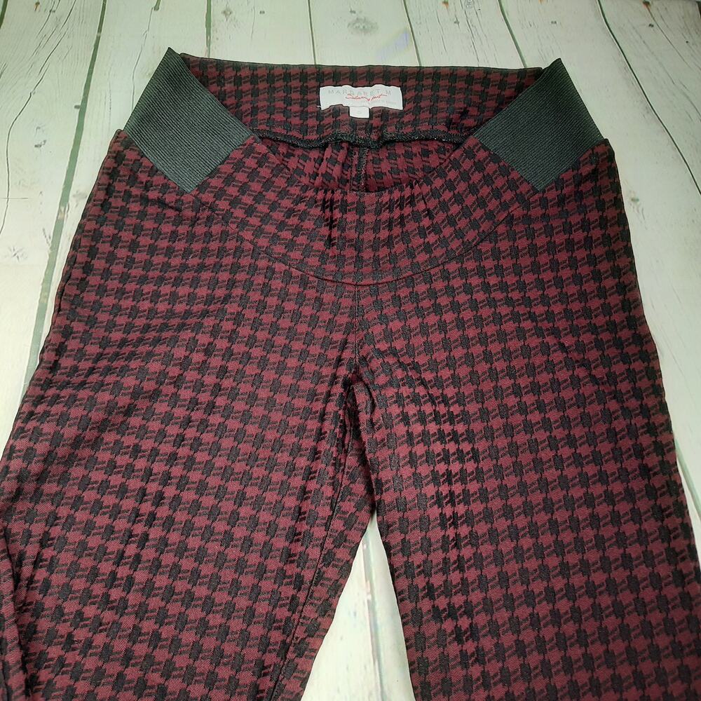 Margaret M Slimming Pants Leggings Burgundy & Black Houndstooth Print Size Small